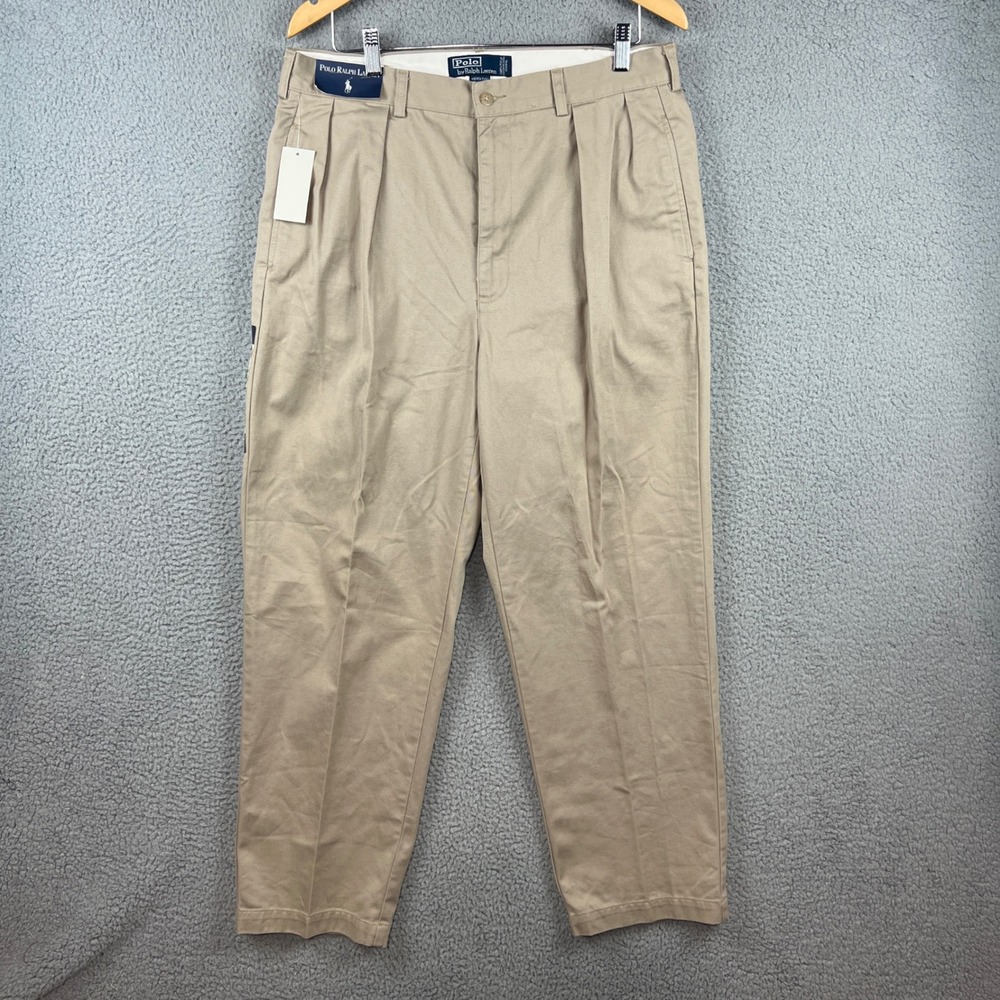 Y2K Polo Ralph Lauren Andrew Pant Mens 36x30 Khaki Tan Pleated Classic Chino NWT